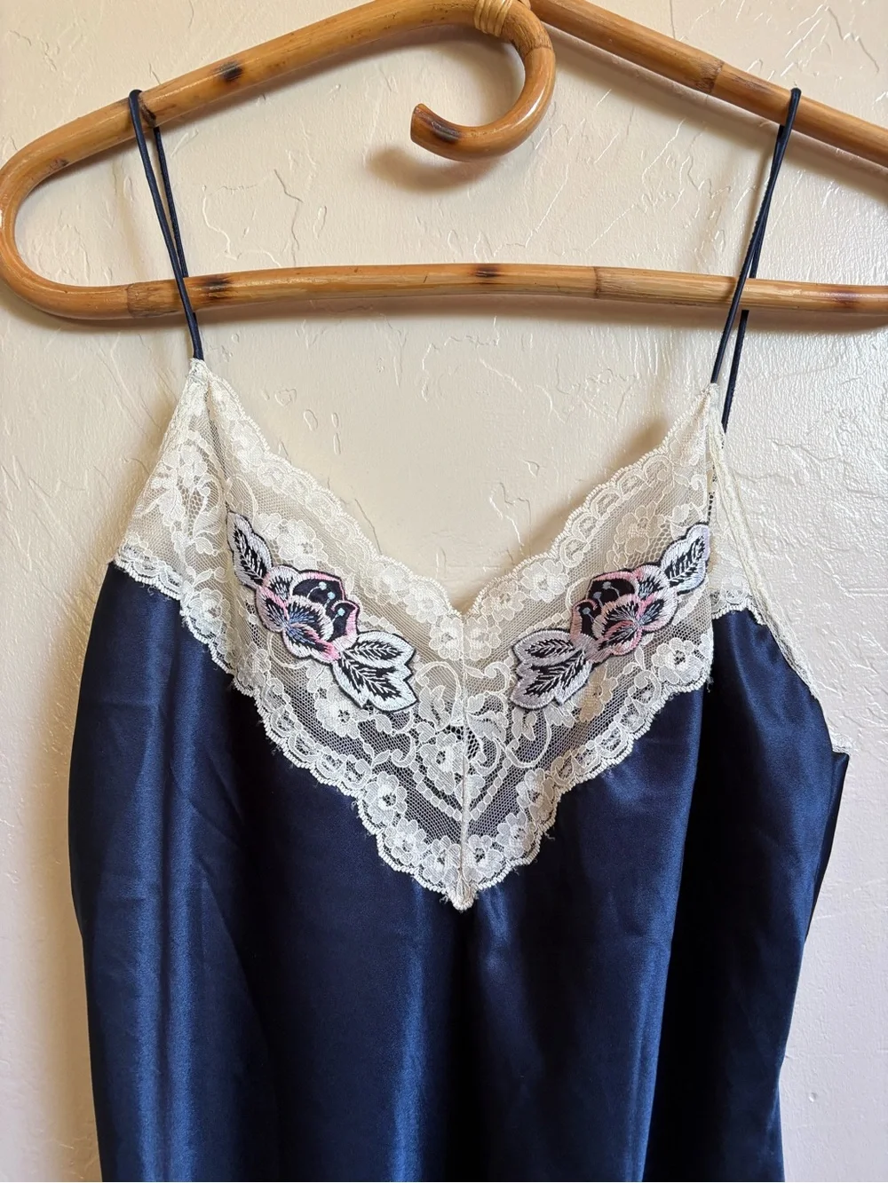 Vintage Satin & Lace Slip Night Gown / Matching Robe Navy Blue Size Medium - Picture 5 of 8